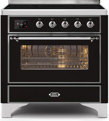 Majestic II 36 Inch Electric Freestanding Range in Glossy Black with Chrome Trim