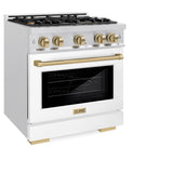 ZLINE Autograph Edition 30 in. 4.2 cu. ft. Select Dual Fuel Range with 4 Burner Gas Cooktop and Electric Convection Oven in DuraSnow' Stainless Steel with White Matte Door and Champagne Bronze Accents (HDRSZ-WM-30-CB)