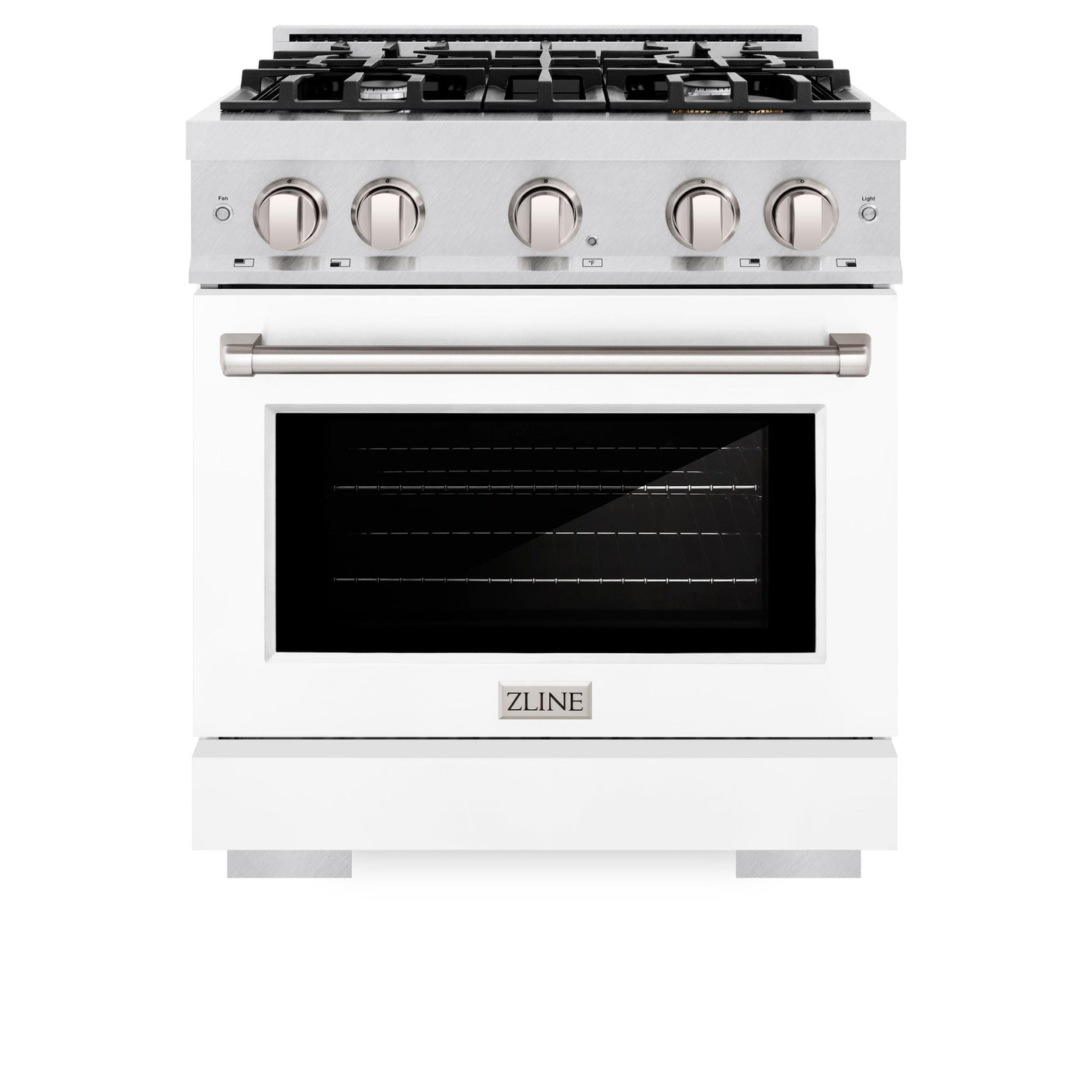 ZLINE 30 in. 4.2 cu. ft. Select Dual Fuel Range with 4 Burner Gas Cooktop and Electric Convection Oven in DuraSnow' Stainless Steel with White Matte Door (HDRS-WM-30)