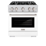 ZLINE 30 in. 4.2 cu. ft. Select Dual Fuel Range with 4 Burner Gas Cooktop and Electric Convection Oven in DuraSnow' Stainless Steel with White Matte Door (HDRS-WM-30)