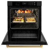 ZLINE 30 in. Autograph Edition Professional True Convection Single Wall Oven with Air Fry and Self Clean in Black Stainless Steel with Champagne Bronze Handle (WASBZ-30-G)