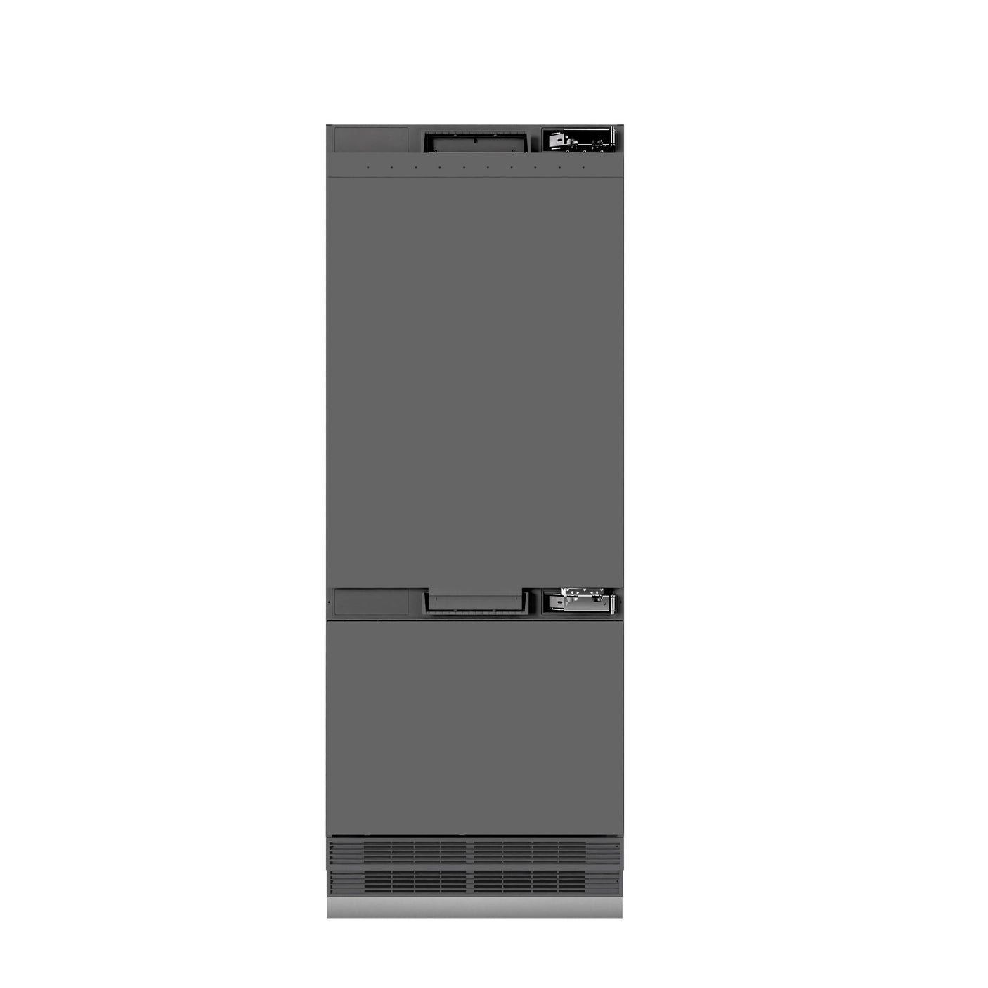 ZLINE Autograph Edition 30 in. 16.1 cu. ft. Panel Ready Built-In Bottom Freezer Refrigerator with Water Dispenser and Ice Maker with Graphite Gray Interior and Matte Black Accents (GRBIVZ-30-MB)