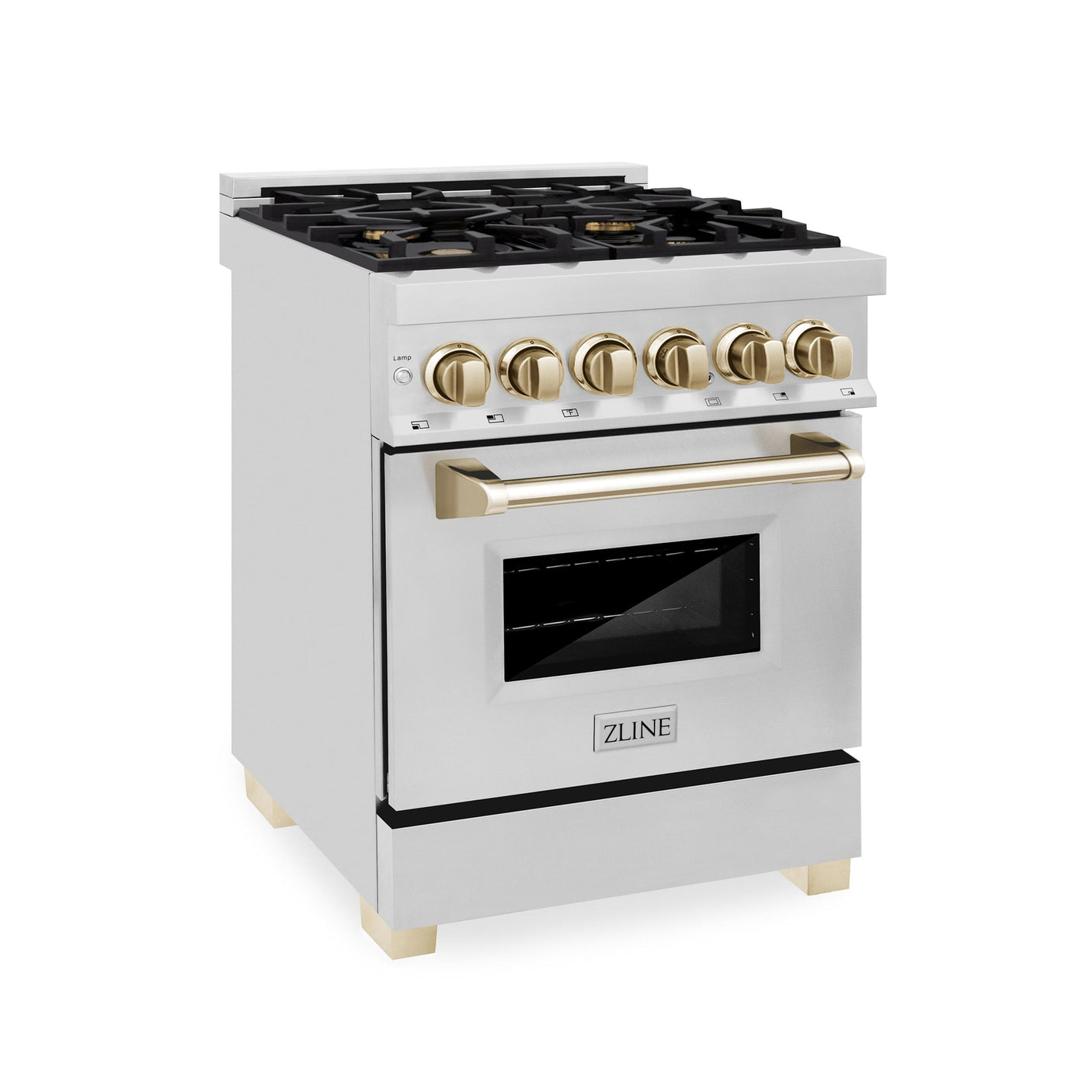 ZLINE Autograph Edition 24 in. 2.8 cu. ft. Dual Fuel Range with Gas Stove and Electric Oven in Stainless Steel with Accents (RAZ-24) [Color: Gold Accents]