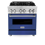 ZLINE 30 in. Dual Fuel Range with Gas Stove and Electric Oven in Stainless Steel (RA30) [Color: Blue Matte]