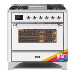 ILVE Majestic II 36 UM09FDNS3RAC Freestanding Dual Fuel Range with 6 Sealed Burners Yes Single Oven with Triple Glass Door in RAL Color with Chrome knobs