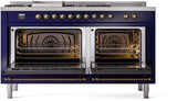 Nostalgie II 60 Inch Dual Fuel Natural Gas Freestanding Range in Blue with Bronze Trim