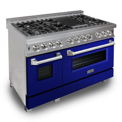 ZLINE 48 in. DuraSnow Stainless Steel 6.0 cu.ft. 7 Gas Burner/Electric Oven Range with Color Door Options (RAS-SN-48) [Color: Blue Gloss]