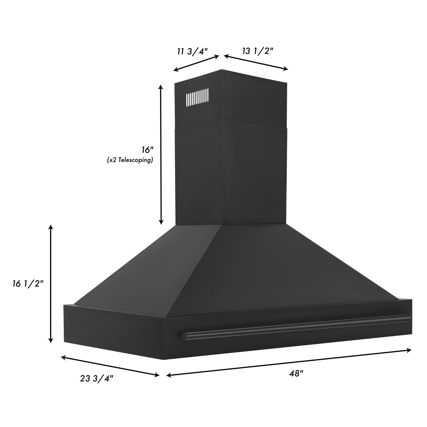 ZLINE Black Stainless Steel Range Hood with Black Stainless Steel Handle and Size Options(BS655-BS)