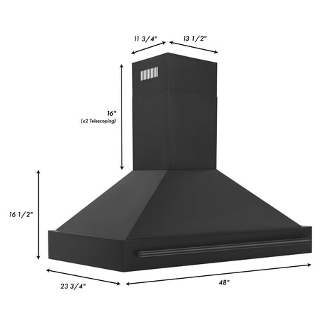 ZLINE Black Stainless Steel Range Hood with Black Stainless Steel Handle and Size Options(BS655-BS)