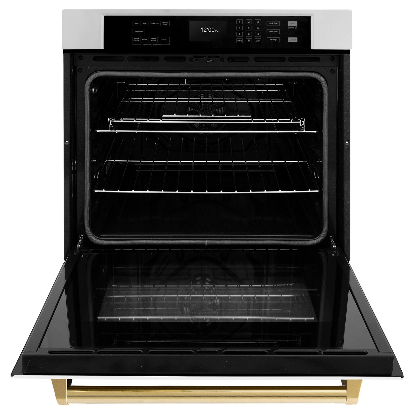 ZLINE 30 in. Autograph Edition Professional True Convection Single Wall Oven with Air Fry and Self Clean in Stainless Steel with White Matte Door and Polished Gold Handle (WASZ-WM-30-G)