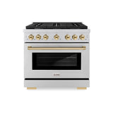 ZLINE Autograph Edition 36 in. 5.2 cu. ft. 6 Burner Gas Range with Convection Gas Oven in Stainless Steel and Polished Gold Accents (SGRZ-36-G)