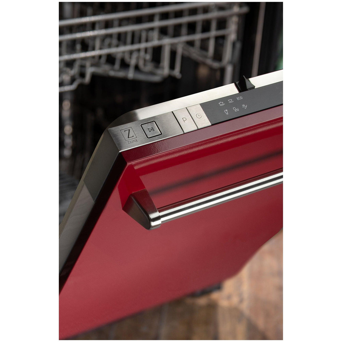 ZLINE 18 in. Compact Top Control Dishwasher with Stainless Steel Tub and Traditional Handle, 52dBa (DW-18) [Color: Red Gloss]