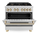 ZLINE Autograph Edition 36 in. 4.6 cu. ft. Dual Fuel Range with Gas Stove and Electric Oven in DuraSnow Stainless Steel with Accents (RASZ-SN-36) [Color: Gold]