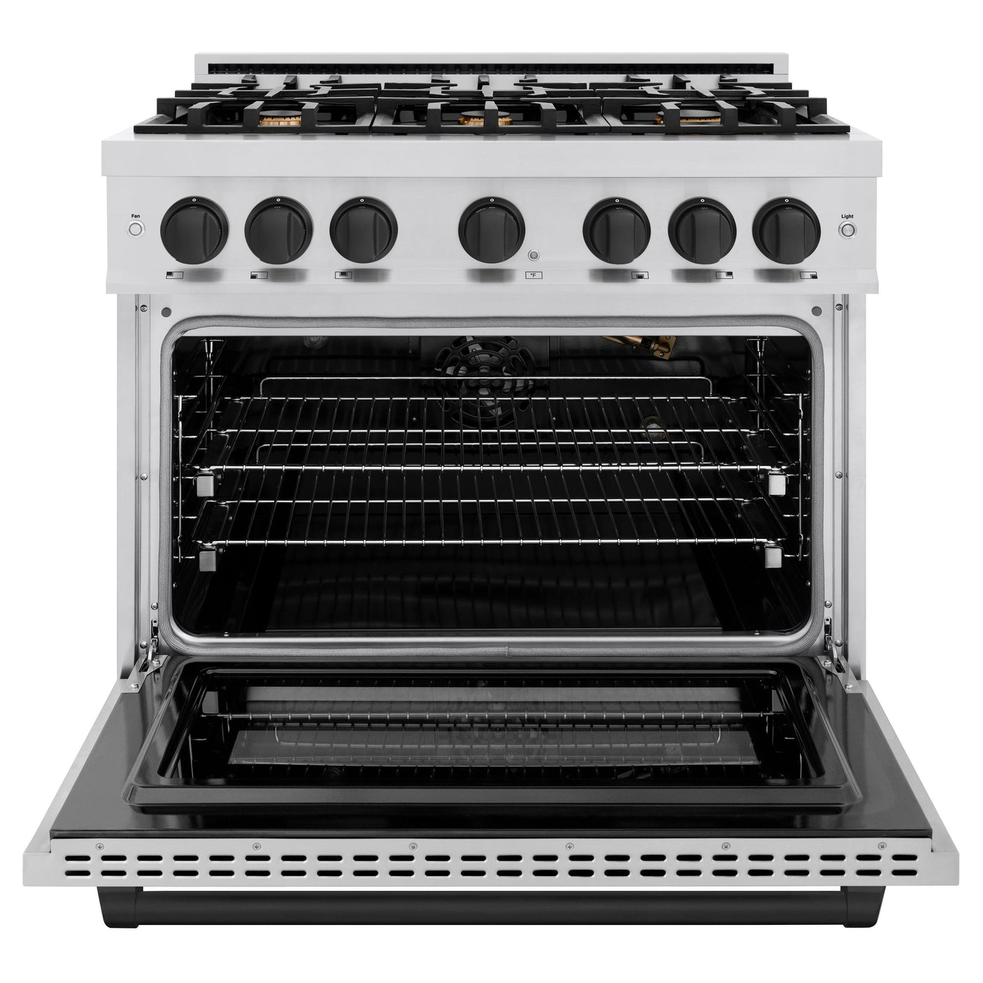 ZLINE Autograph Edition 36 in. 5.2 cu. ft. Select Gas Range with 6 Burner Cooktop and Convection Gas Oven in Stainless Steel and Matte Black Accents (HGRZ-36-MB)