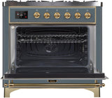 Majestic II 36 Inch Dual Fuel Natural Gas Freestanding Range in Blue Grey with Brass Trim