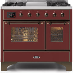 Majestic II 40 Inch Dual Fuel Liquid Propane Freestanding Range in Burgundy with Bronze Trim