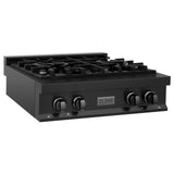 ZLINE 30 in. Porcelain Rangetop in Black Stainless with 4 Gas Burners (RTB-30) Available with Brass Burners