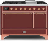 Majestic II 48 Inch Dual Fuel Liquid Propane Freestanding Range in Burgundy with Copper Trim