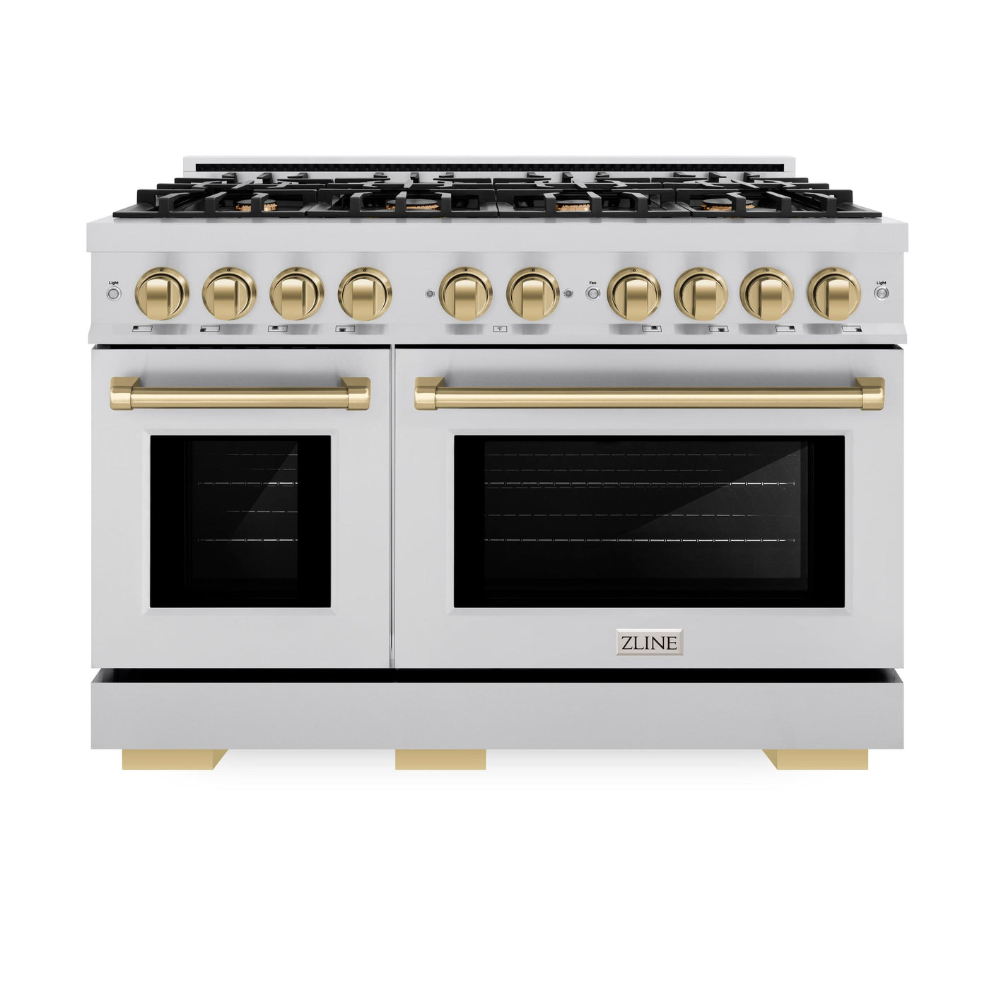 ZLINE Autograph Edition 48 in. 6.7 cu. ft. Select Double Oven Dual Fuel Range with 8 Burner Gas Cooktop in Stainless Steel and Champagne Bronze Accents (HDRZ-48-CB)