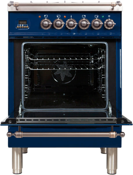 24" Nostalgie Series Friestanding Single Oven Dual Fuel Range with 4 Sealed Burners in Blue