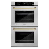 ZLINE 30 in. Autograph Edition Professional True Convection Double Wall Oven with Air Fry and Self Clean in DuraSnow' Stainless Steel with Champagne Bronze Handles (WADSZ-30-CB)