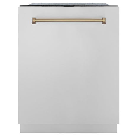 ZLINE Autograph Edition 24" 3rd Rack Top Touch Control Tall Tub Dishwasher in Stainless Steel with Accent Handle, 45dBa (DWMTZ-304-24) [Color: Champagne Bronze]