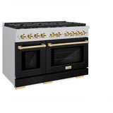 ZLINE Autograph Edition 48 in. 6.7 cu. ft. Paramount Double Oven Gas Range with 8 Burner Cooktop in Stainless Steel with Black Matte Doors and Polished Gold Accents (SGRZ-BLM-48-G)