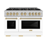 ZLINE Autograph Edition 48 in. 6.7 cu. ft. Select Double Oven Gas Range with 8 Burner Cooktop in DuraSnow' Stainless Steel with White Matte Doors and Champagne Bronze Accents (HGRSZ-WM-48-CB)