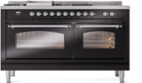 Nostalgie II 60 Inch Dual Fuel Natural Gas Freestanding Range in Glossy Black with Chrome Trim