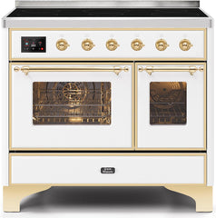 Majestic II 40 Inch Electric Freestanding Range in White with Brass Trim