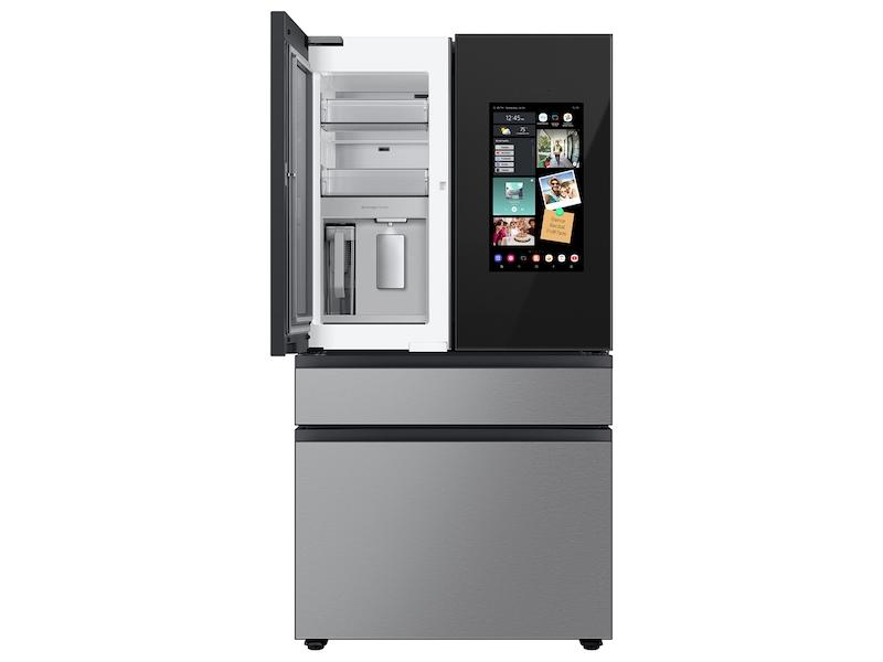 Bespoke Counter Depth 4-Door French Door Refrigerator (23 cu. ft.) - in Charcoal Glass Top and Family Hub™ Panels with Stainless Steel Middle and Bottom Panels