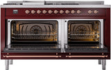 Nostalgie II 60 Inch Dual Fuel Natural Gas Freestanding Range in Burgundy with Copper Trim