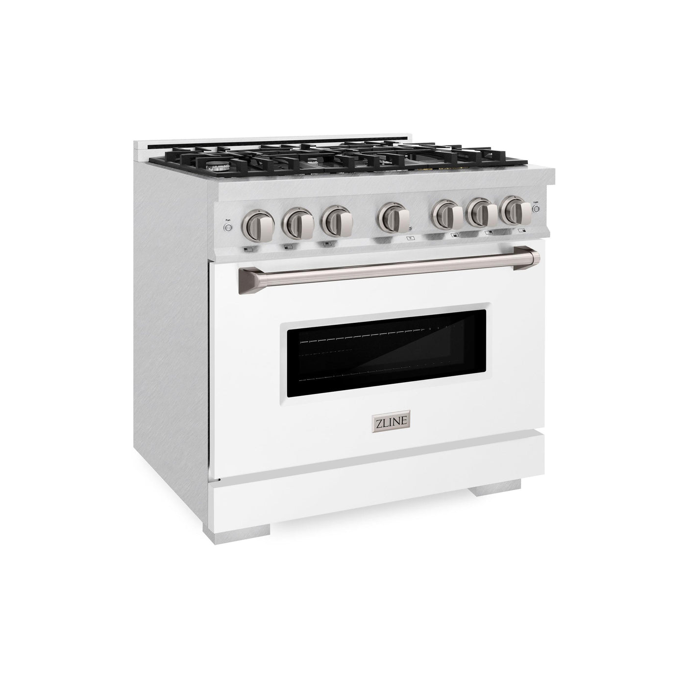 ZLINE 36 in. 5.2 cu. ft. Classic Gas Range with 6 Burner Cooktop and Convection Gas Oven in DuraSnow' Stainless Steel with White Matte Door (CGRS-WM-36)