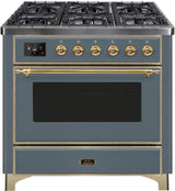 Majestic II 36 Inch Dual Fuel Natural Gas Freestanding Range in Blue Grey with Brass Trim