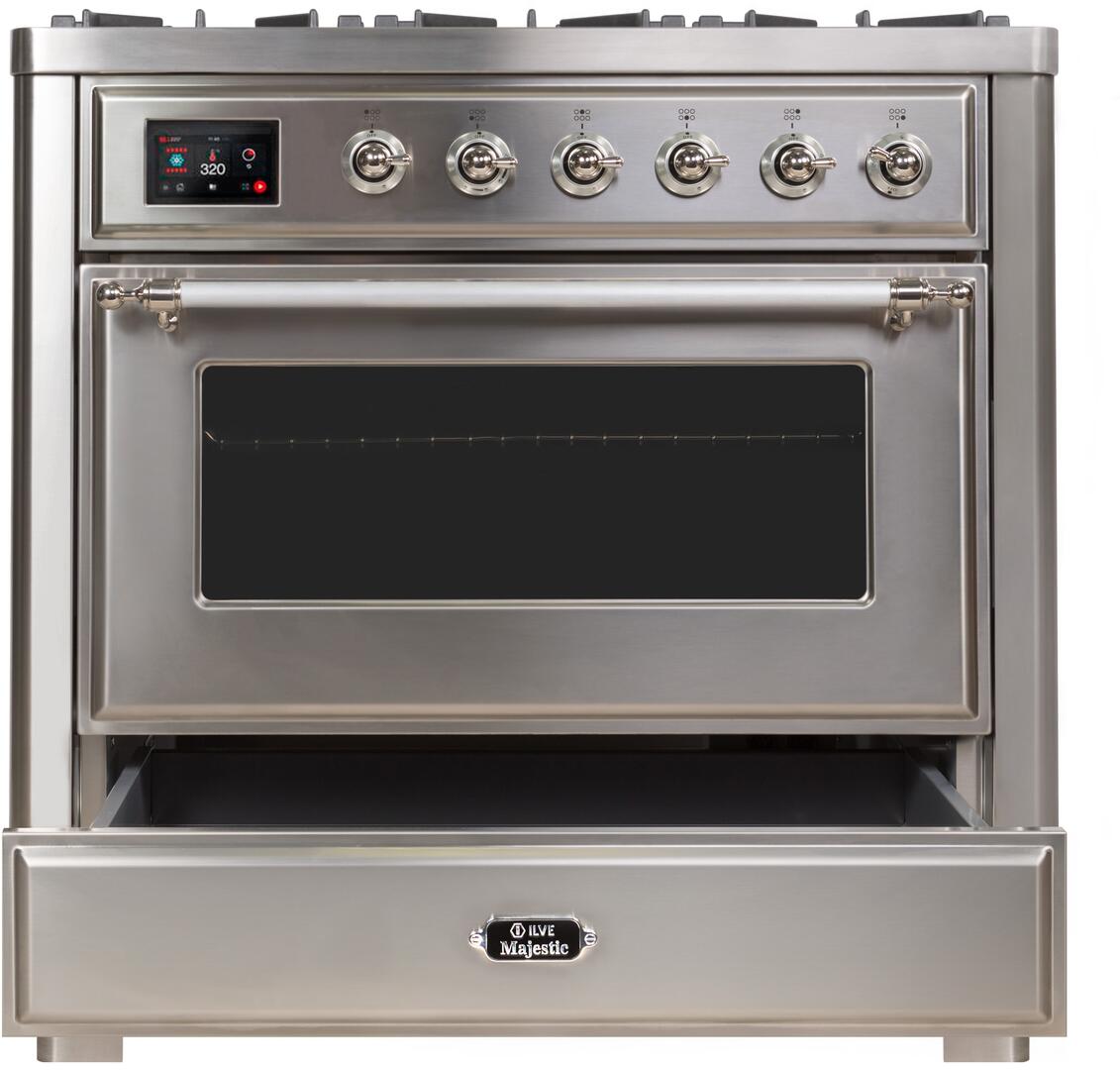 Majestic II 36 Inch Dual Fuel Liquid Propane Freestanding Range in Stainless Steel with Chrome Trim