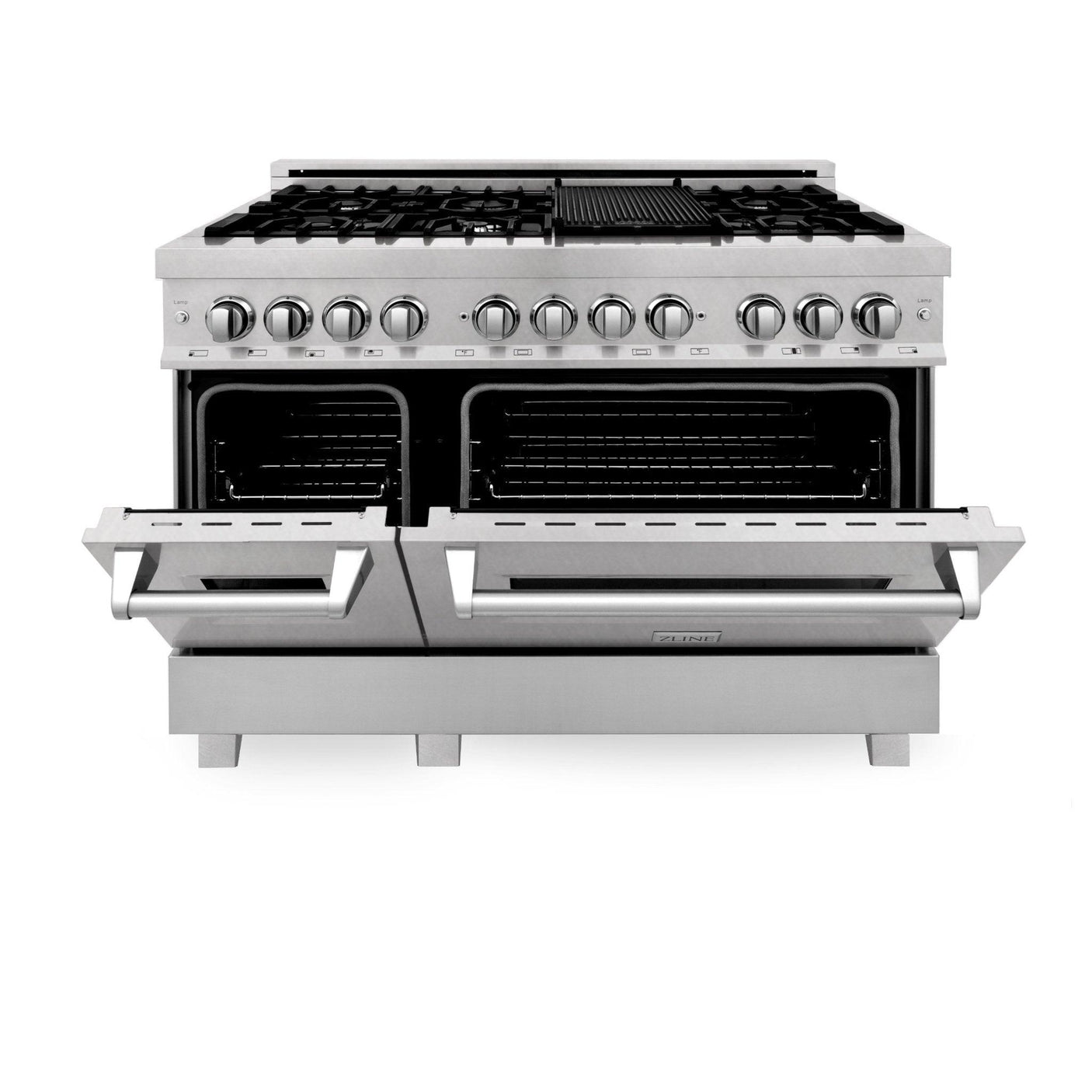 ZLINE 48 in. DuraSnow Stainless Steel 6.0 cu.ft. 7 Gas Burner/Electric Oven Range with Color Door Options (RAS-SN-48) [Color: Blue Gloss]