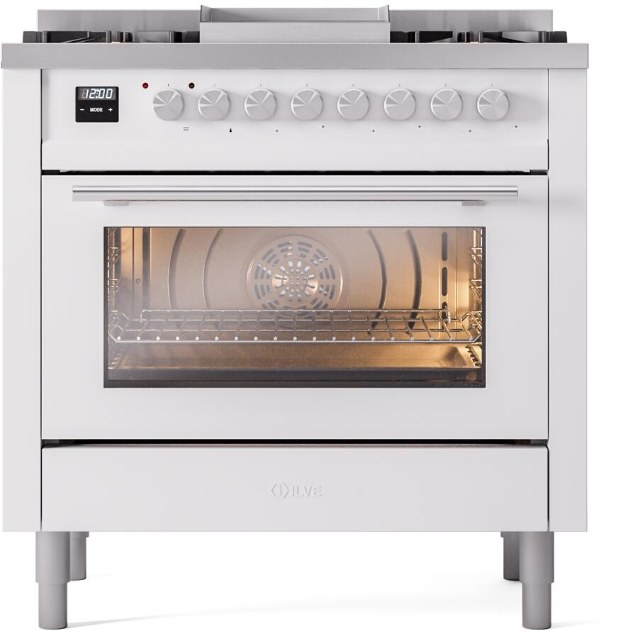 Professional Plus II 36 Inch Dual Fuel Liquid Propane Freestanding Range in White with Trim