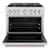 ZLINE 36 in. 5.2 cu. ft. Classic Dual Fuel Range with 6 Burner Gas Cooktop and Electric Convection Oven in DuraSnow' Stainless Steel with White Matte Door (CDRS-WM-36)