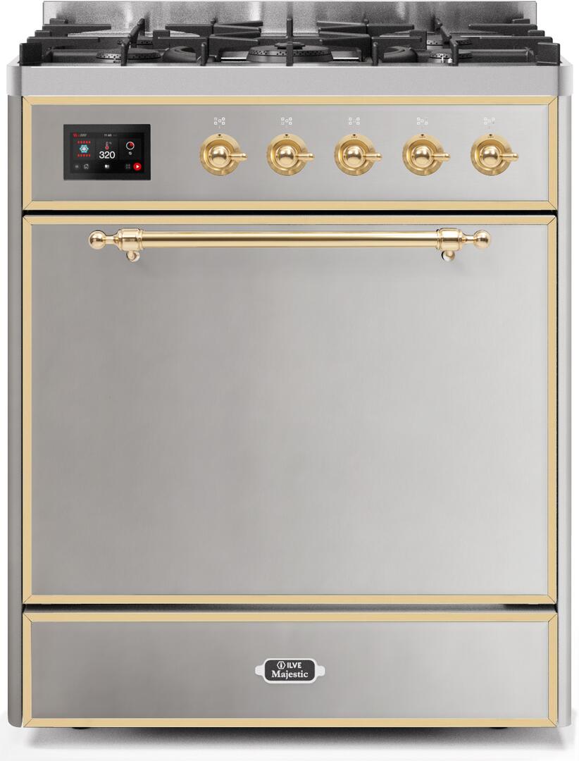 Majestic II 30 Inch Dual Fuel Liquid Propane Freestanding Range in Stainless Steel with Brass Trim