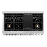 ZLINE 48 in. DuraSnow Stainless Steel 6.0 cu.ft. 7 Gas Burner/Electric Oven Range with Color Door Options (RAS-SN-48) [Color: DuraSnow Stainless Steel with Brass Burners]