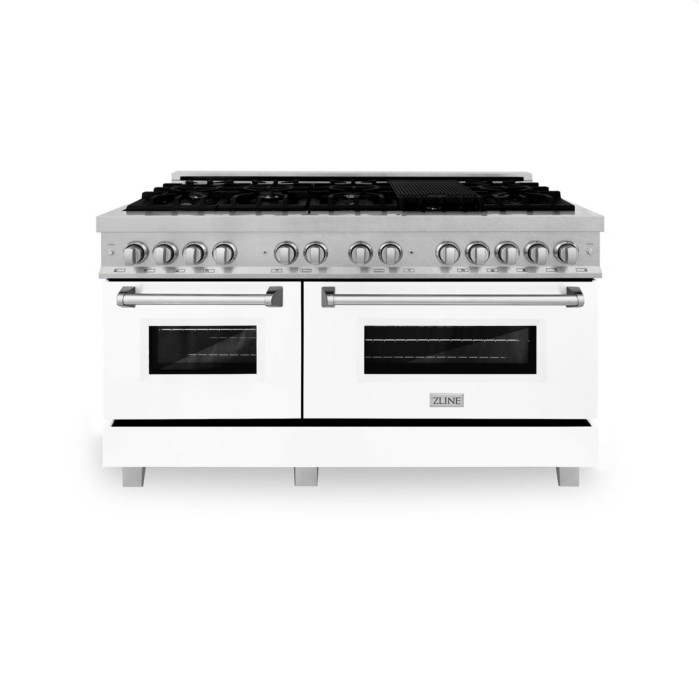 ZLINE 60 in. 7.4 cu. ft. Electric Oven and Gas Cooktop Dual Fuel Range with Griddle and White Matte Door in Fingerprint Resistant Stainless (RAS-WM-GR-60)