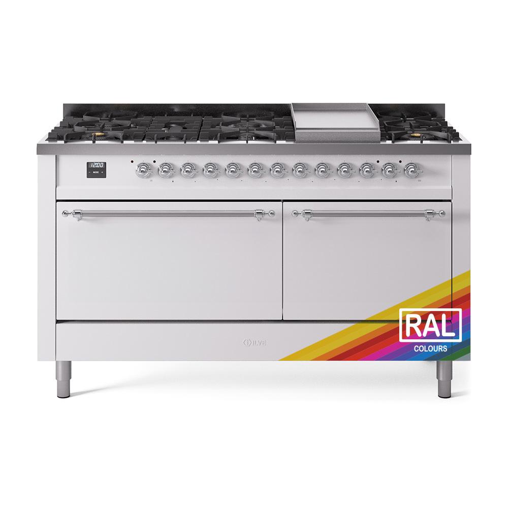 ILVE Nostalgie II 60 UP60FQNMPRAC Freestanding Dual Fuel Range with 9 Sealed Burners Yes Double Oven with Solid Door in RAL Color with Chrome knobs