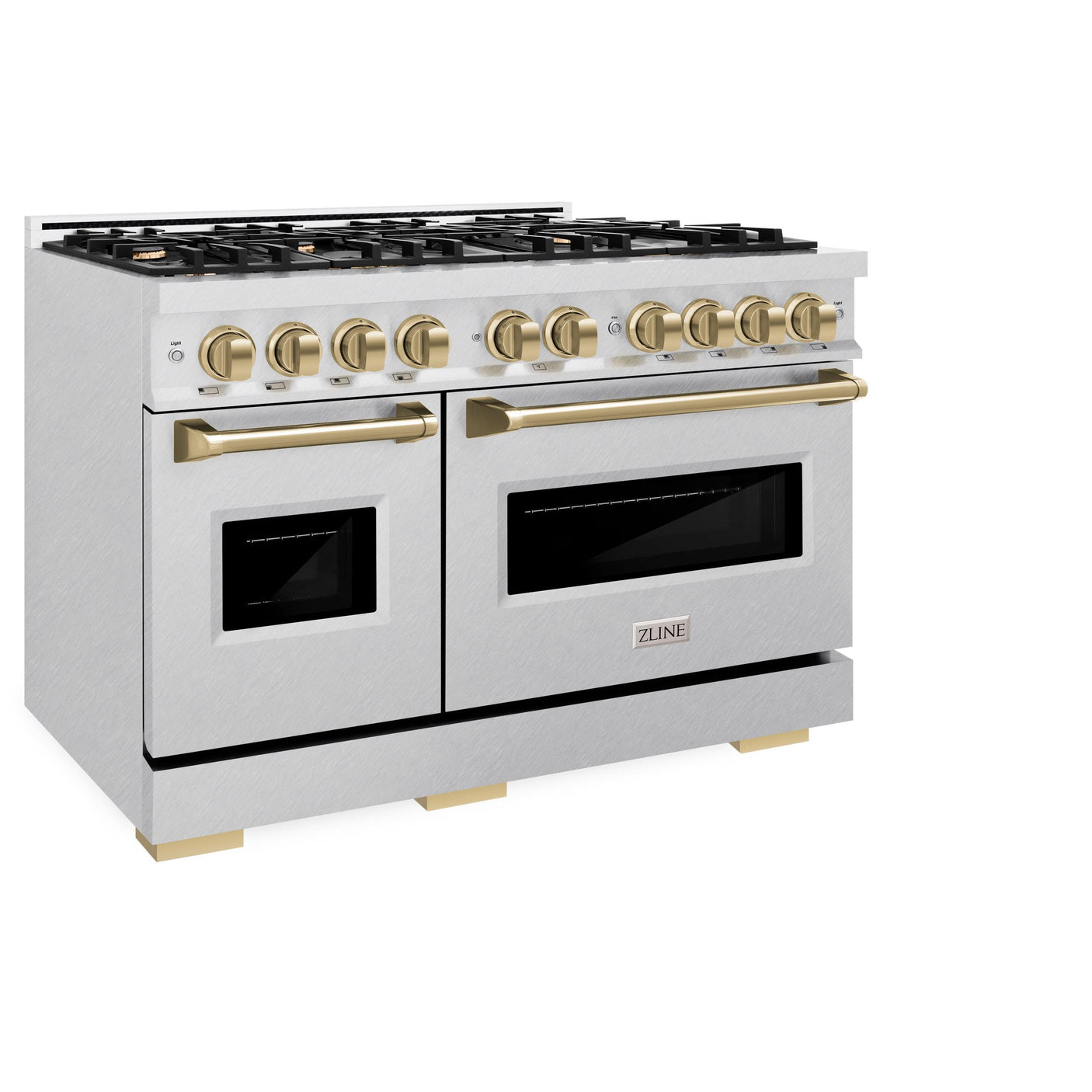 ZLINE Autograph Edition 48 in. 6.7 cu. ft. Classic Double Oven Dual Fuel Range with 8 Burner Gas Cooktop in DuraSnow' Stainless Steel and Champagne Bronze Accents (CDRSZ-48-CB)