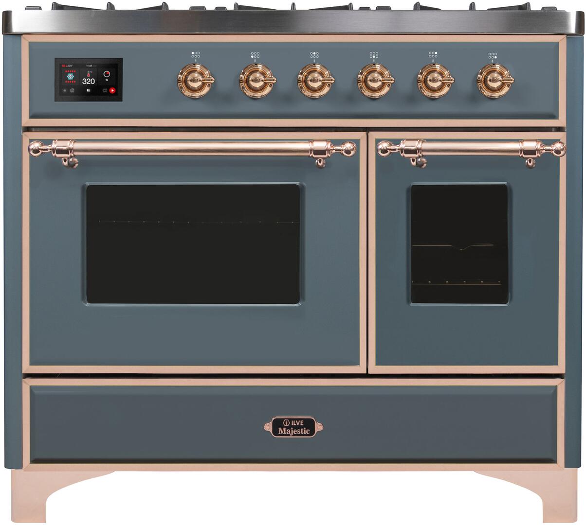 Majestic II 40 Inch Dual Fuel Natural Gas Freestanding Range in Blue Grey with Copper Trim