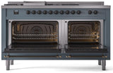 Nostalgie II 60 Inch Dual Fuel Liquid Propane Freestanding Range in Blue Grey with Bronze Trim