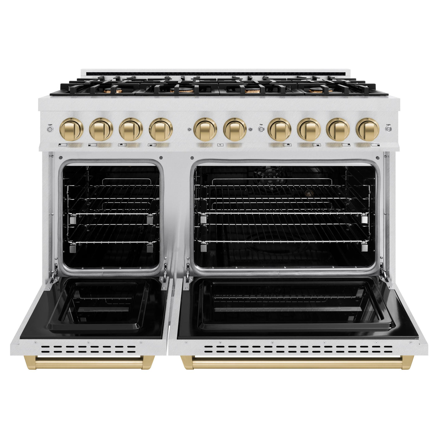 ZLINE Autograph Edition 48 in. 6.7 cu. ft. Classic Double Oven Gas Range with 8 Burner Cooktop in DuraSnow' Stainless Steel and Champagne Bronze Accents (CGRSZ-48-CB)