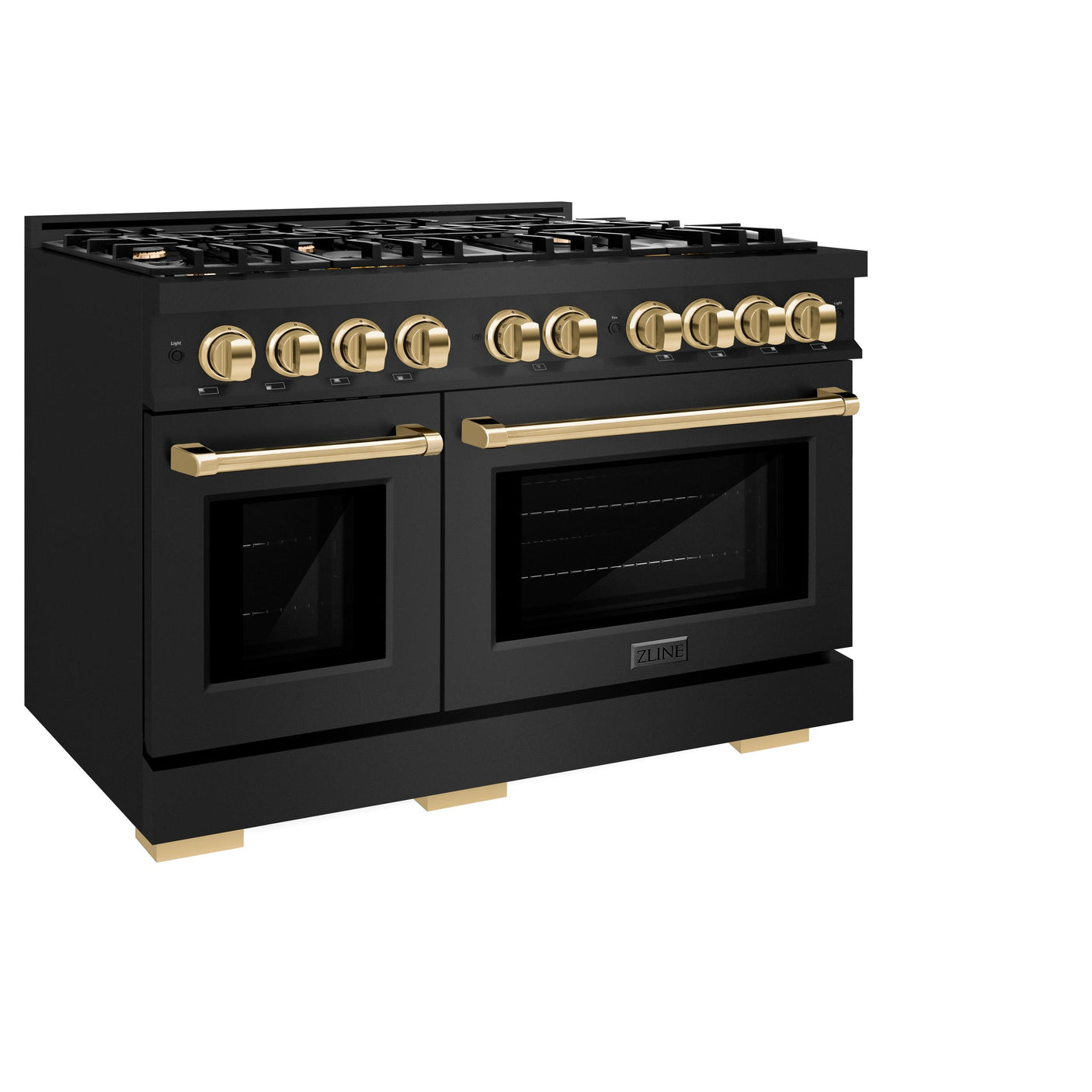 ZLINE Autograph Edition 48 in. 6.7 cu. ft. Select Double Oven Dual Fuel Range with 8 Burner Gas Cooktop in Black Stainless Steel and Polished Gold Accents (HDRBZ-48-G)