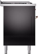 Nostalgie II 60 Inch Dual Fuel Natural Gas Freestanding Range in Glossy Black with Copper Trim