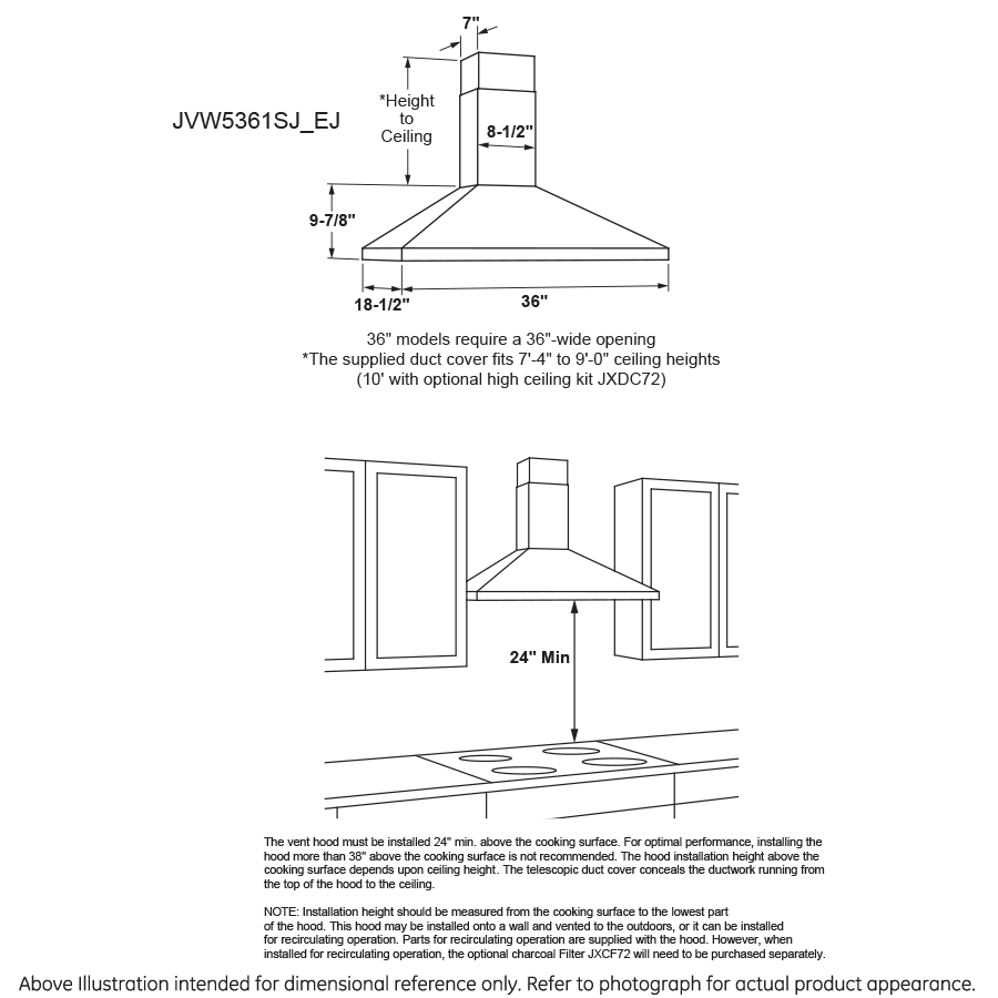 GE® 36" Wall-Mount Pyramid Chimney Hood