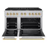 ZLINE Autograph Edition 48 in. 6.7 cu. ft. 8 Burner Double Oven Gas Range in DuraSnow' Stainless Steel with White Matte Doors and Champagne Bronze Accents (SGRSZ-WM-48-CB)